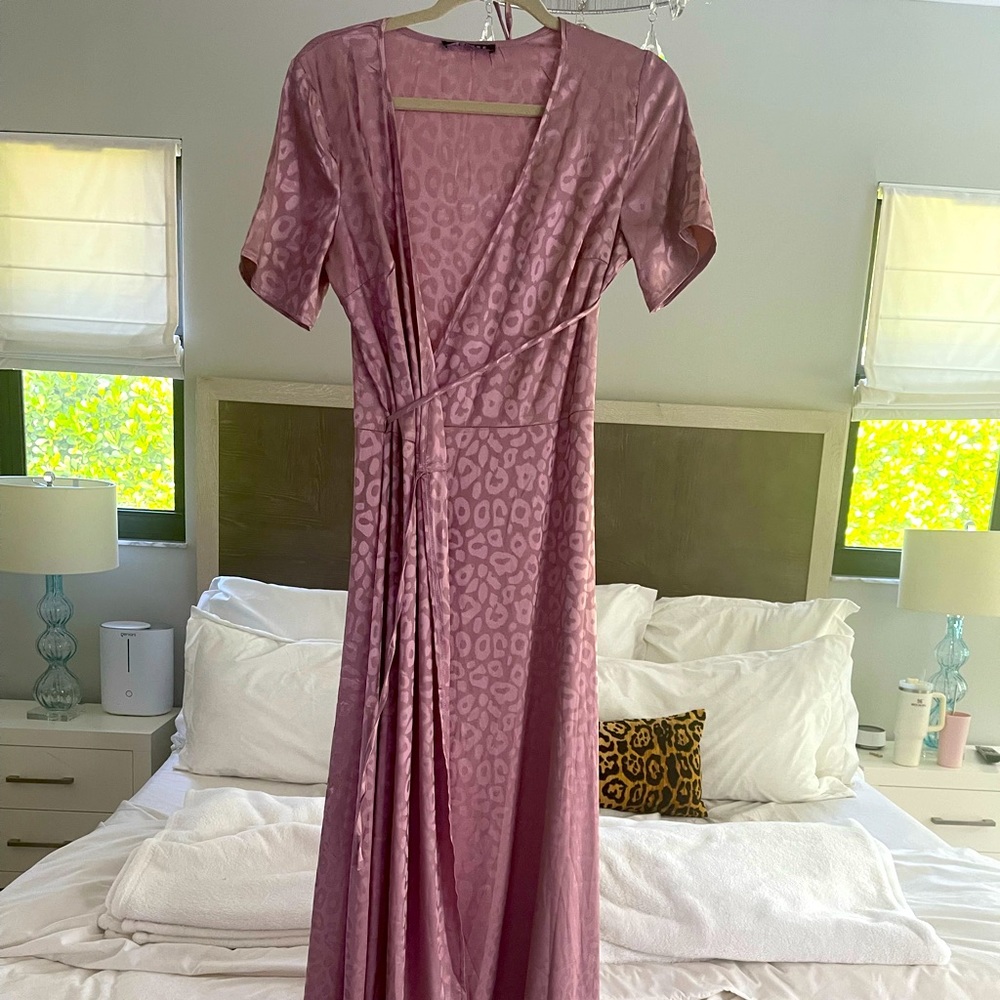 JEUVRE Pink Cheetah wrap dress